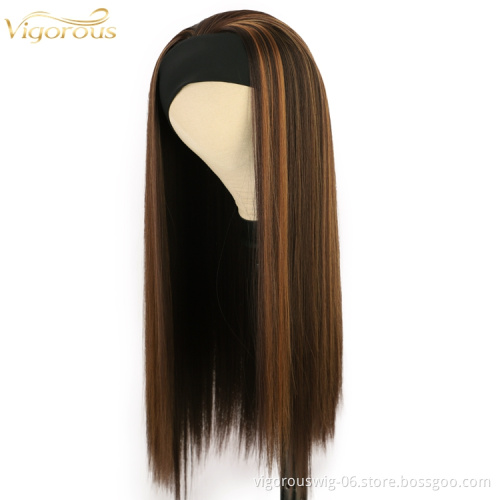 Vigorous best customize fix super natural hair synthetic highlight brown for black women store kinky soft headband wig